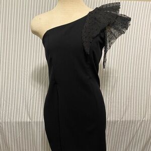 Chocolate Black One-Shoulder Dress with Lace Detail